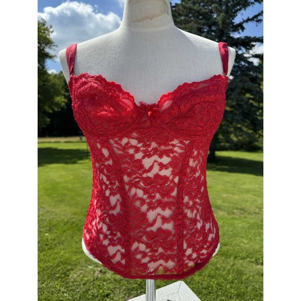 Vintage Lovers Lane Red Lace Corset Bustier Vampy Whimsigoth US Made Size 36